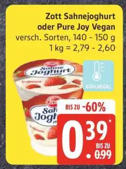 Edeka Zott Sahnejoghurt oder Pure Joy Vegan Angebot