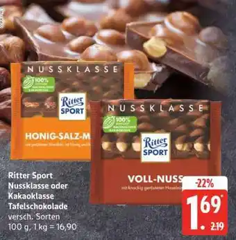 Edeka Ritter Sport Nussklasse oder Kakaoklasse Tafelschokolade Angebot