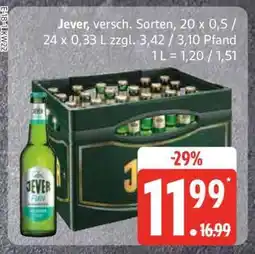 Edeka Jever, versch. Sorten, 20 x 0,5 / 24 x 0,33 L Angebot