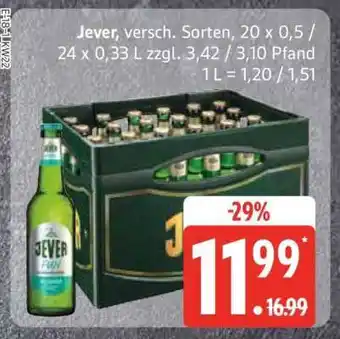 Edeka Jever, versch. Sorten, 20 x 0,5 / 24 x 0,33 L Angebot