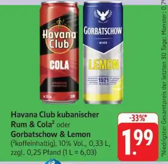 Edeka Havana Club kubanischer Rum & Cola oder Gorbatschow & Lemon Angebot