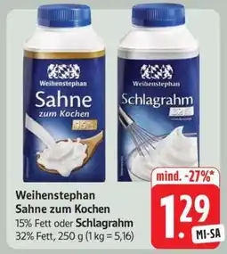 Edeka Weihenstephan Sahne zum Kochen oder Schlagrahm Angebot