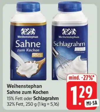 Edeka Weihenstephan Sahne zum Kochen oder Schlagrahm Angebot