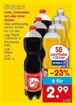 Netto Marken-Discount StarDrink Cola, Limonaden mit oder ohne Zucker Angebot