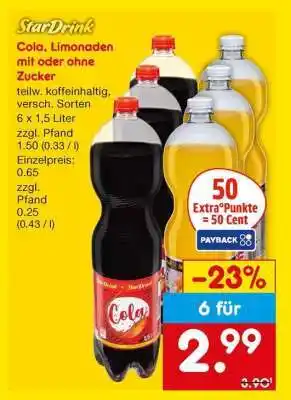 Netto Marken-Discount StarDrink Cola, Limonaden mit oder ohne Zucker Angebot