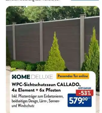 Aldi Süd WPC-Sichtschutzzaun CALLADO, 4x Element + 6x Pfosten Angebot