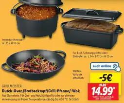 Lidl GRILLMEISTER Dutch-Oven/Brotbacktopf/Grill-Pfanne/-Wok Angebot
