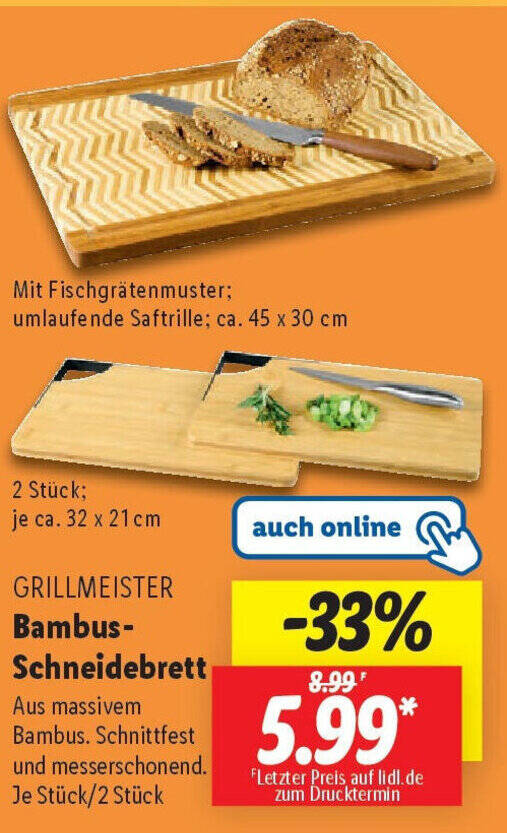 GRILLMEISTER Bambus- Schneidebrett Angebot bei Lidl