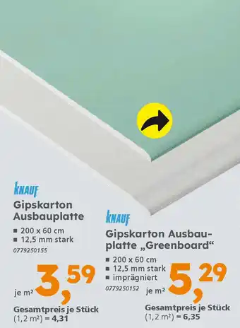 Globus Baumarkt KNAUF Gipskarton Ausbauplatte Angebot
