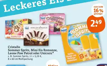 tegut Cristallo sommer spritz, mini eis romanze, leone paw patrol oder unicorn Angebot