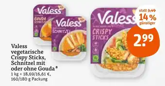 tegut Valess vegetarische crispy sticks, schnitzel mit oder ohne gouda Angebot