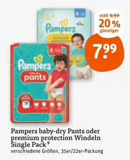 tegut Pampers baby-dry pants oder premium protection windeln single pack Angebot