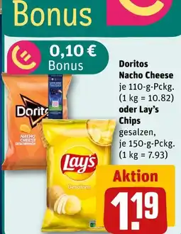 REWE Doritos nacho cheese oder lay’s chips Angebot