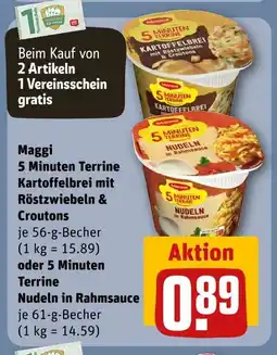 REWE Maggi 5 minuten terrine kartoffelbrei mit röstzwiebeln & croutons oder terrine nudeln in rahmsauce Angebot