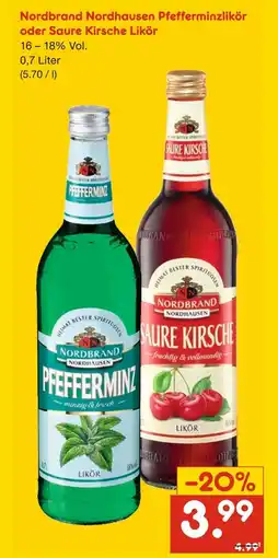 Netto Marken-Discount Nordbrand nordhausen pfefferminzlikör oder saure kirsche likör Angebot