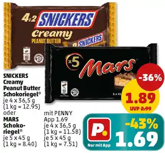 PENNY SNICKERS Creamy Peanut Butter Schokoriegel oder Mars Schokoriegel Angebot