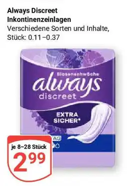 Globus Always Discreet Inkontinenzeinlagen Angebot