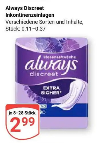 Globus Always Discreet Inkontinenzeinlagen Angebot
