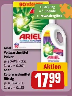 REWE Ariel Vollwaschmittel Pulver oder Colorwaschmittel flüssig Angebot