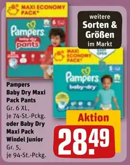 REWE Pampers Baby Dry Maxi Pack Pants oder Baby Dry Maxi Pack Windel Junior Angebot