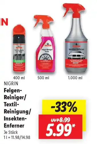 Lidl NIGRIN NIGRIN Felgen- Reiniger/ Textil- Reinigung/ Insekten- Enferner Angebot