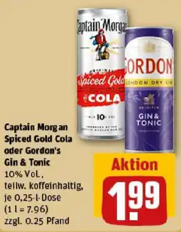 REWE Captain Morgan Spiced Gold Cola oder Gordon's Gin & Tonic Angebot