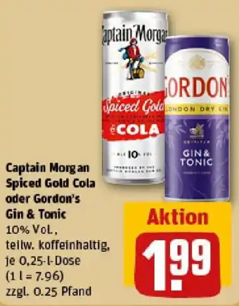REWE Captain Morgan Spiced Gold Cola oder Gordon's Gin & Tonic Angebot