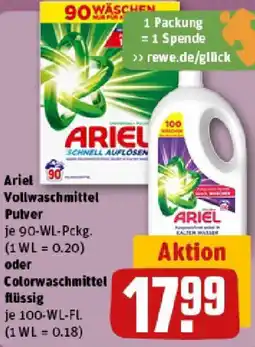REWE Ariel Vollwaschmittel Pulver oder Colorwaschmittel flüssig Angebot