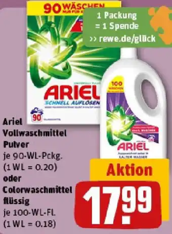 REWE Ariel Vollwaschmittel Pulver oder Colorwaschmittel flüssig Angebot