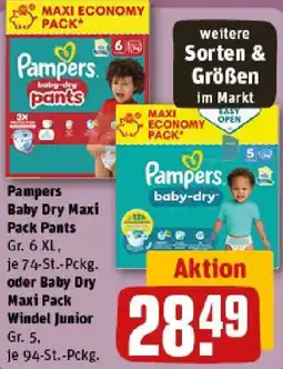 REWE Pampers Baby Dry Maxi Pack Pants oder Baby Dry Maxi Pack Windel Junior Angebot