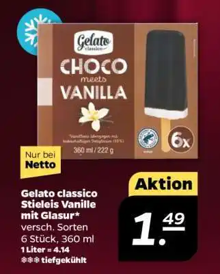 NETTO Gelato classico Stieleis Vanille mit Glasur Angebot
