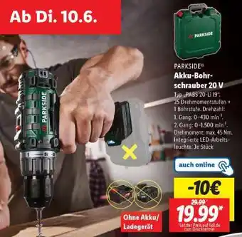 Lidl PARKSIDE Akku-Bohrschrauber 20 V Angebot