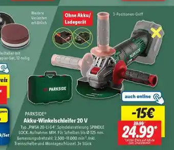 Lidl PARKSIDE Akku-Winkelschleifer 20 V Angebot