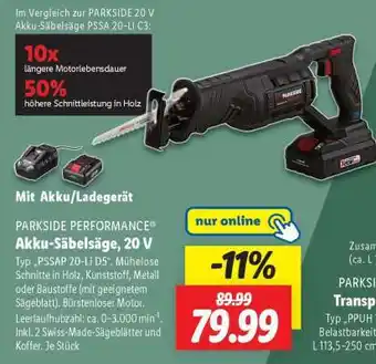 Lidl PARKSIDE PERFORMANCE Akku-Säbelsäge 20 V Angebot