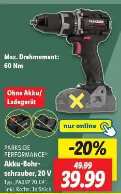 Lidl PARKSIDE PERFORMANCE Akku-Bohrschrauber, 20 V Angebot