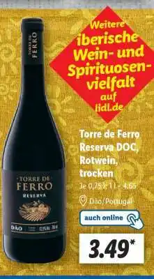 Lidl Torre de Ferro Reserva DOC, Rotwein, trocken Angebot