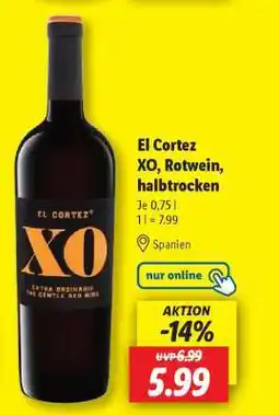 Lidl El Cortez XO, Rotwein, halbtrocken Angebot