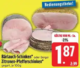 Edeka Bärlauch-Schinken oder Zitronen-Pfefferschinken Angebot