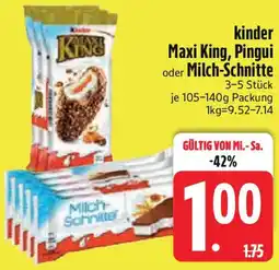 Edeka kinder Maxi King, Pingui oder Milch-Schnitte Angebot