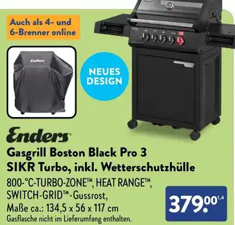 Aldi Nord Enders Gasgrill Boston Black Pro 3 SIKR Turbo, inkl. Wetterschutzhülle Angebot