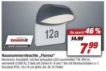 toom Baumarkt Hausnummernleuchte Florenz Angebot