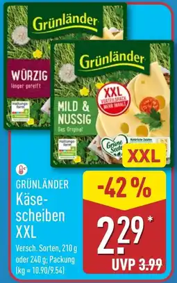 Aldi Nord GRÜNLÄNDER Käsescheiben XXL Angebot