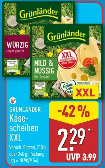 Aldi Nord GRÜNLÄNDER Käsescheiben XXL Angebot