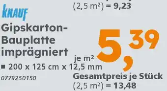 Globus Baumarkt KNAUF Gipskarton- Bauplatte imprägniert Angebot