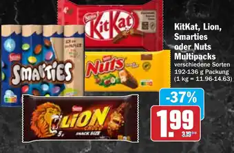 Hit KitKat, Lion, Smarties oder Nuts Multipacks Angebot
