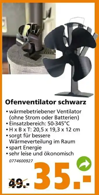 Globus Baumarkt Ofenventilator schwarz Angebot