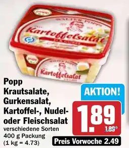 Hit Popp Krautsalate, Gurkensalat, Kartoffel-, Nudel- oder Fleischsalat Angebot