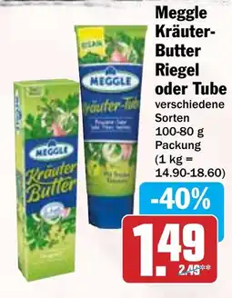 Hit Meggle Kräuter- Butter Riegel oder Tube Angebot