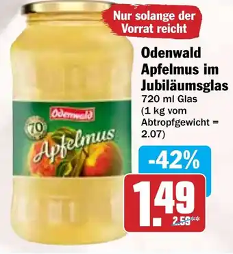 Hit Odenwald Apfelmus im Jubiläumsglas Angebot