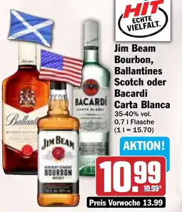 Hit Jim Beam Bourbon, Ballantines Scotch oder Bacardi Carta Blanca Angebot